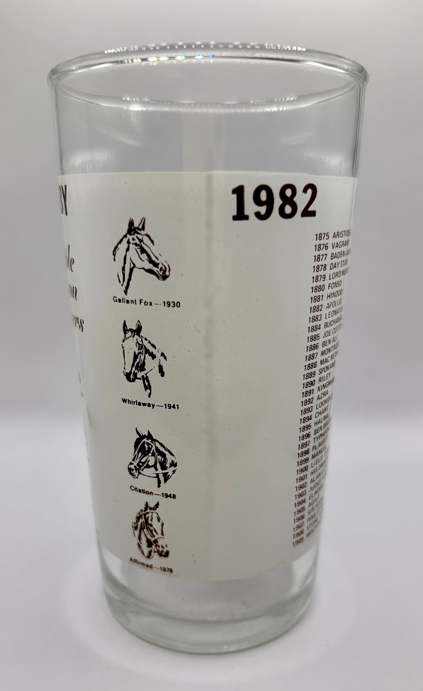 1982 Unofficial Triple Crown Winner BAR Glass
