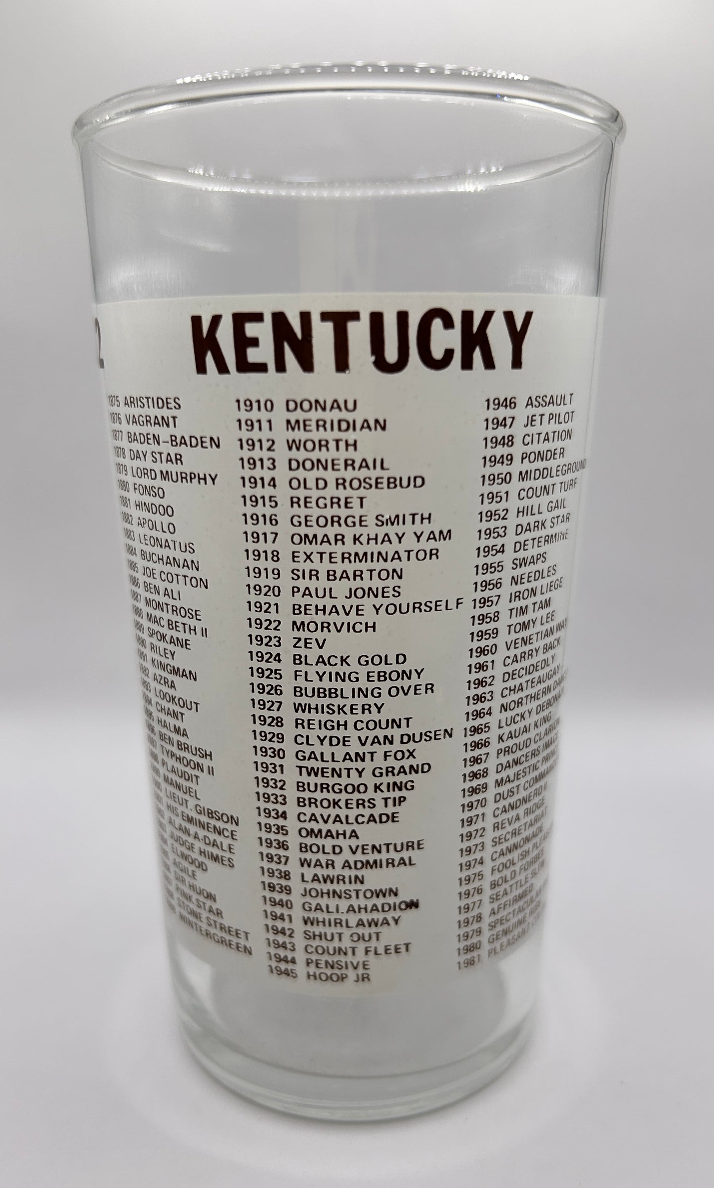 1982 Unofficial Triple Crown Winner BAR Glass