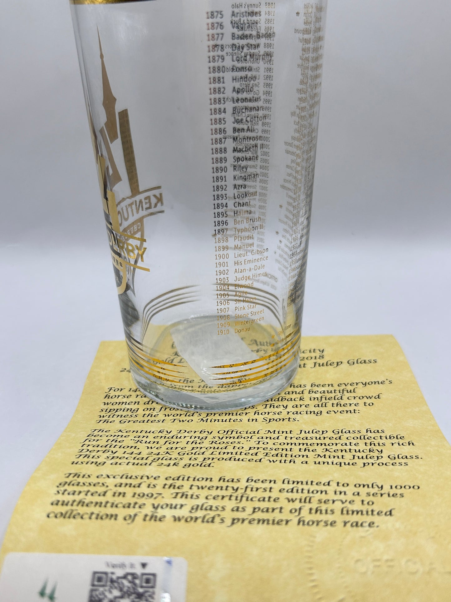 2018 Kentucky Derby Gold Glass