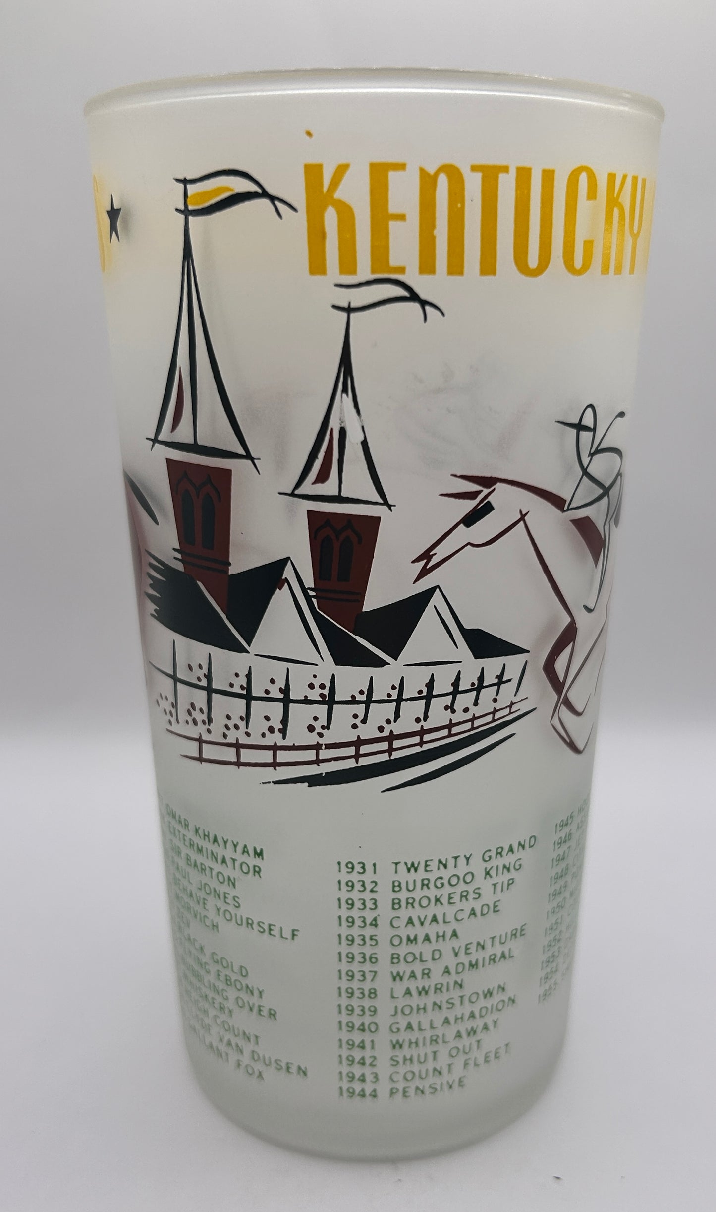 1956 Kentucky Derby Glass: 1 Stars, 2 Tails