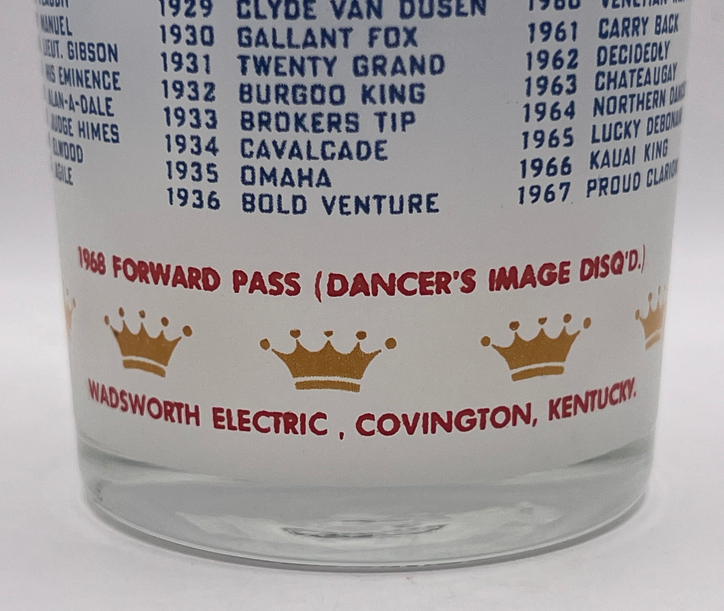 1968 Kentucky Derby Glass - Wadsworth Electric