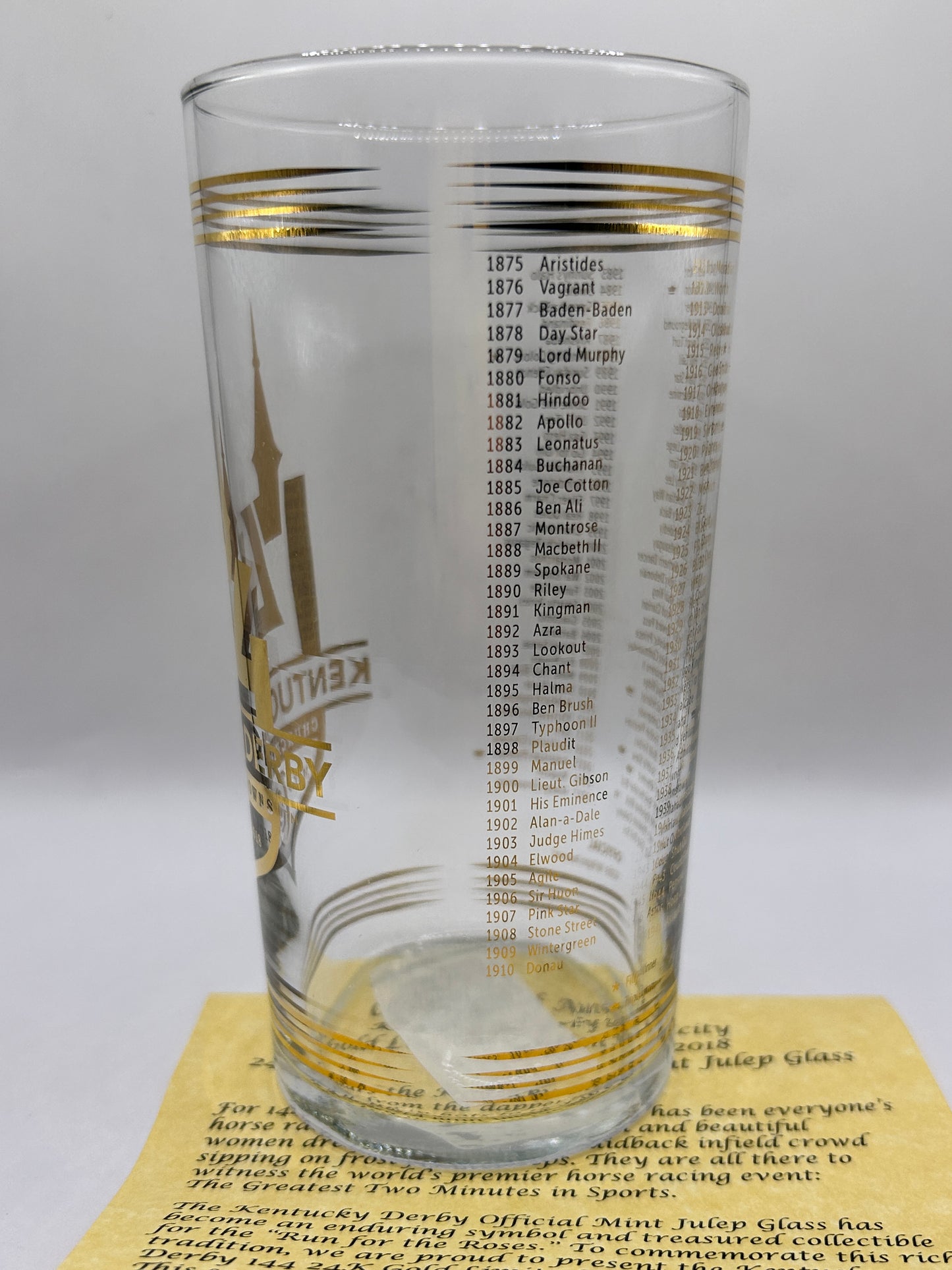 2018 Kentucky Derby Gold Glass