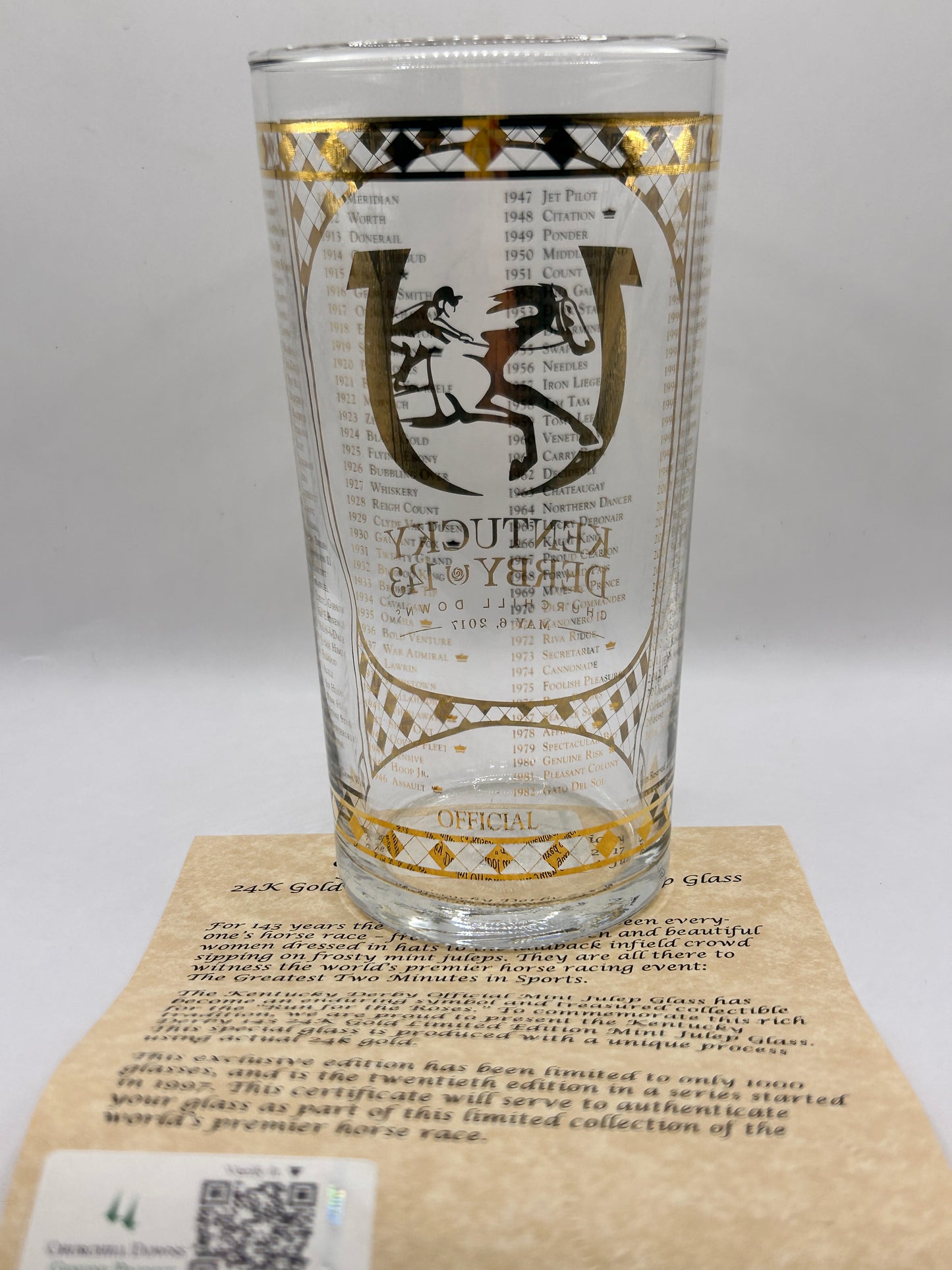 2017 Kentucky Derby Gold Glass