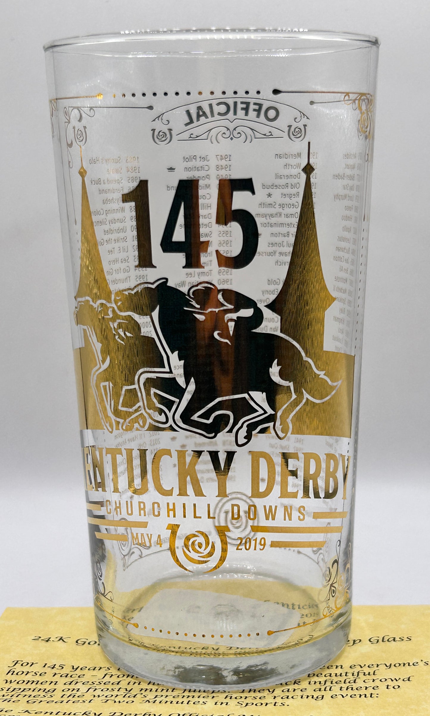 2019 Kentucky Derby Gold Glass