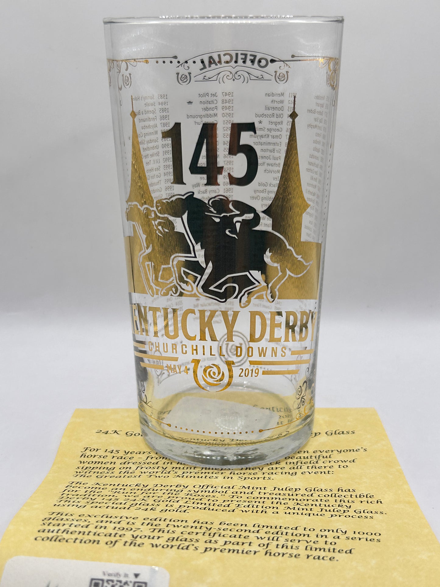 2019 Kentucky Derby Gold Glass