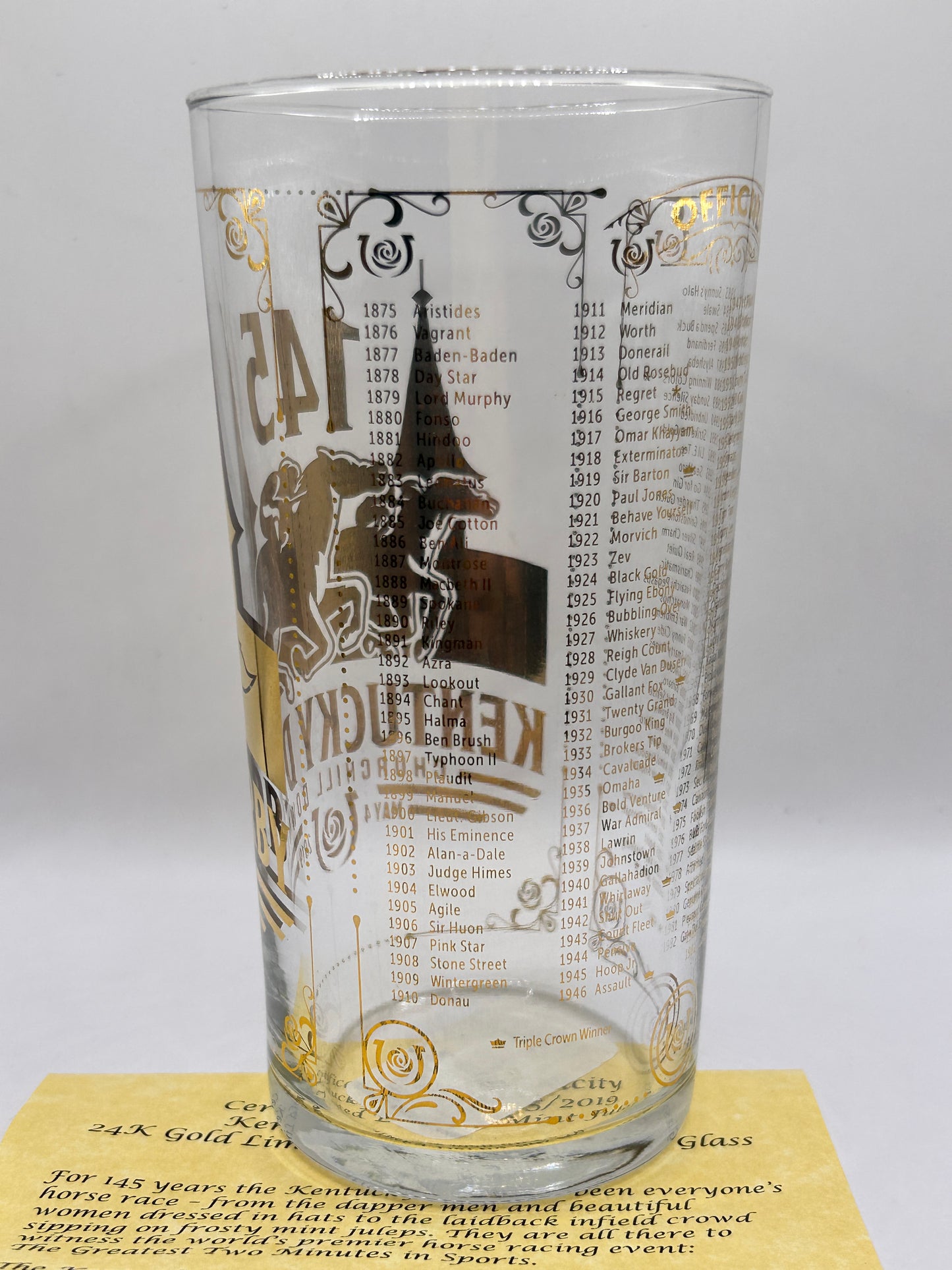 2019 Kentucky Derby Gold Glass