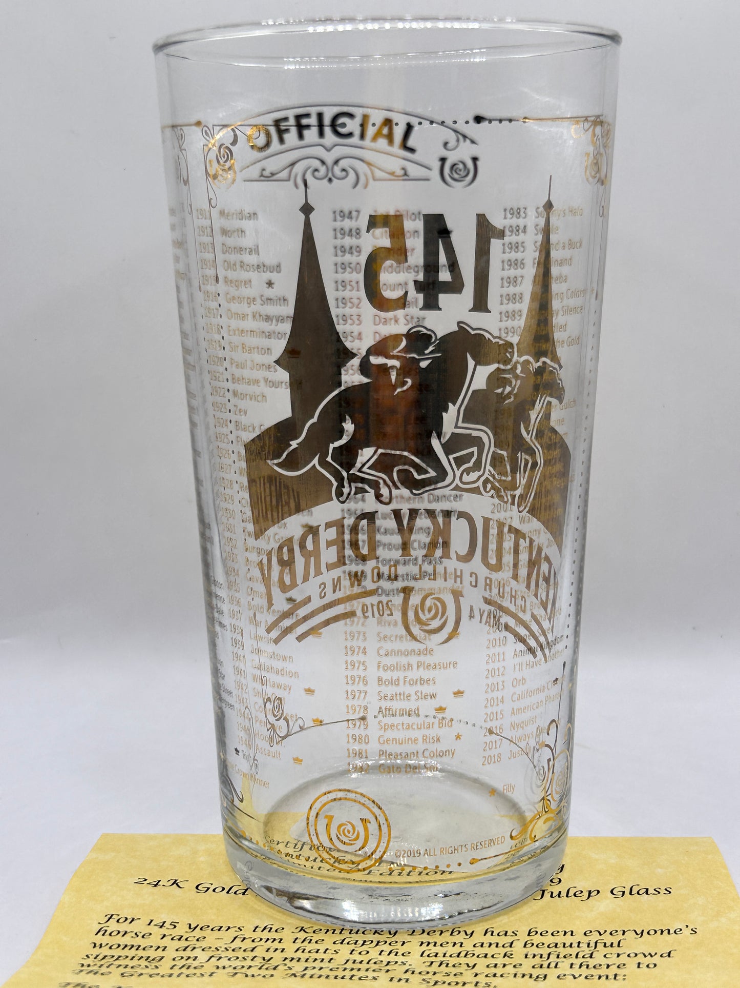 2019 Kentucky Derby Gold Glass