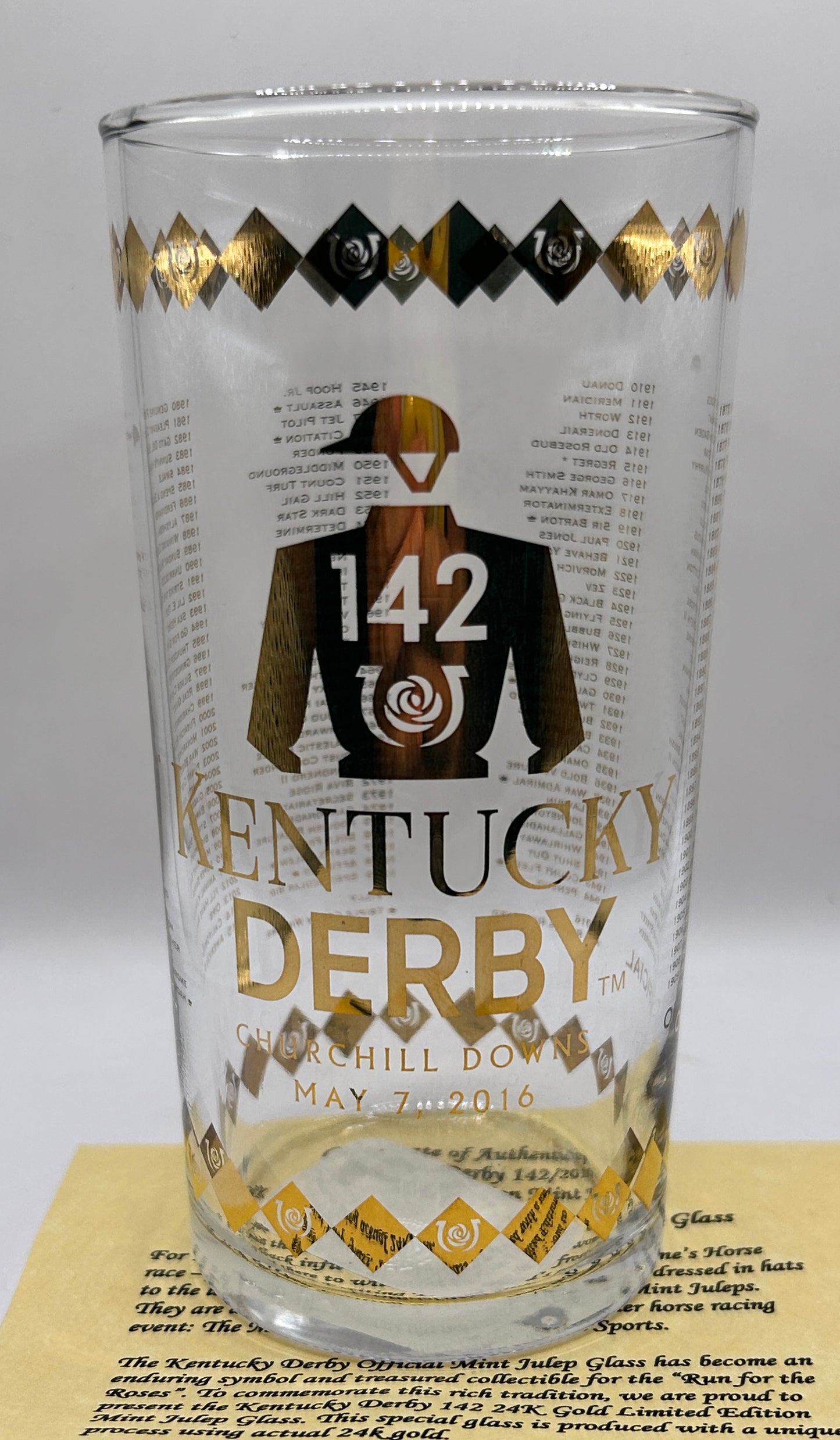 2016 Kentucky Derby Gold Glass