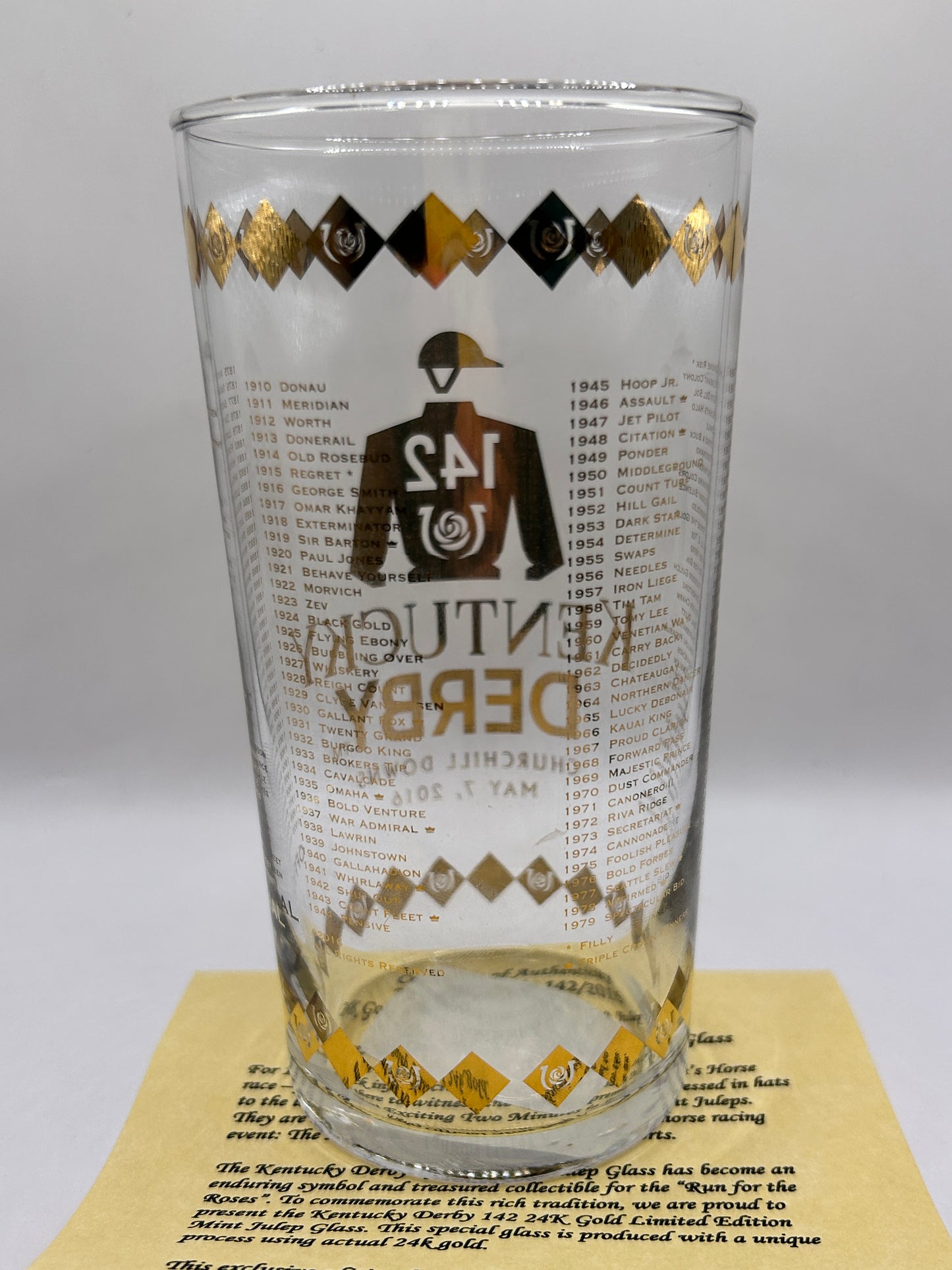 2016 Kentucky Derby Gold Glass