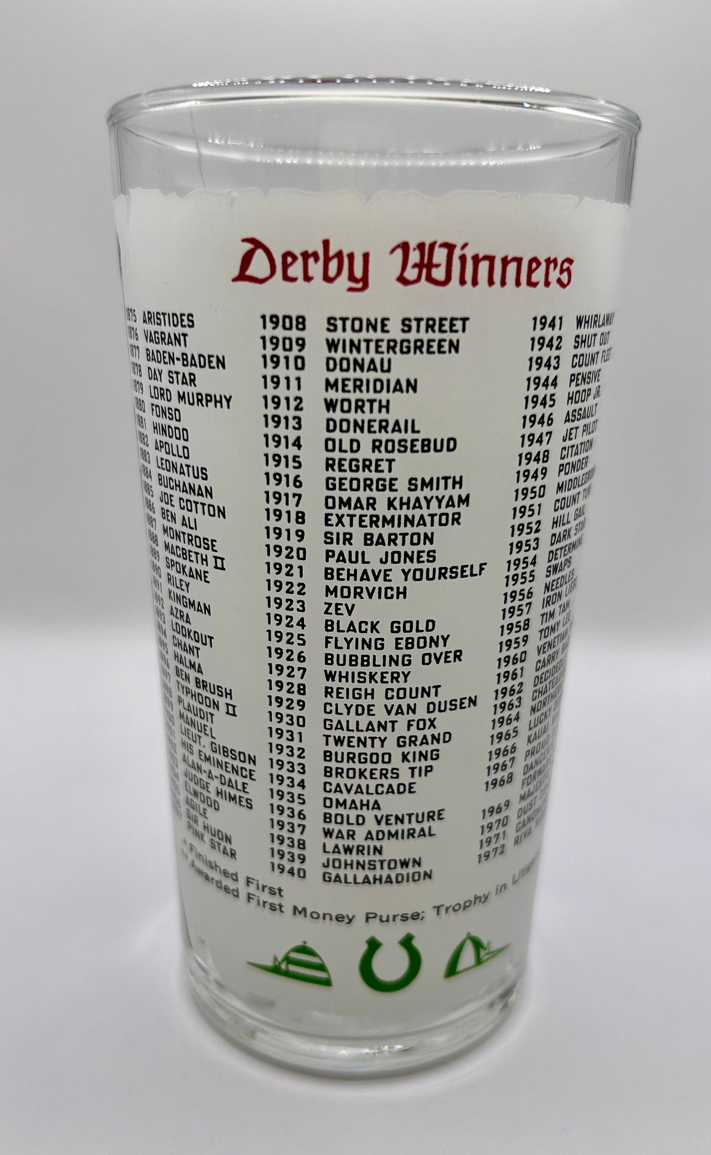 1973 Kentucky Derby Glass - White Background