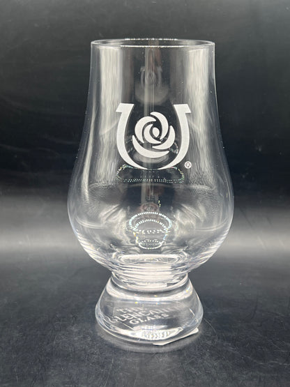 Glencairn Bourbon Whiskey Glass - Churchill Down, Kentucky Derby Etched Horseshoe Rose