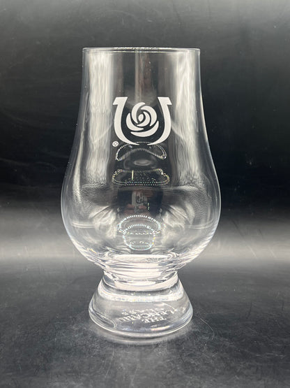 Glencairn Bourbon Whiskey Glass - Churchill Down, Kentucky Derby Etched Horseshoe Rose